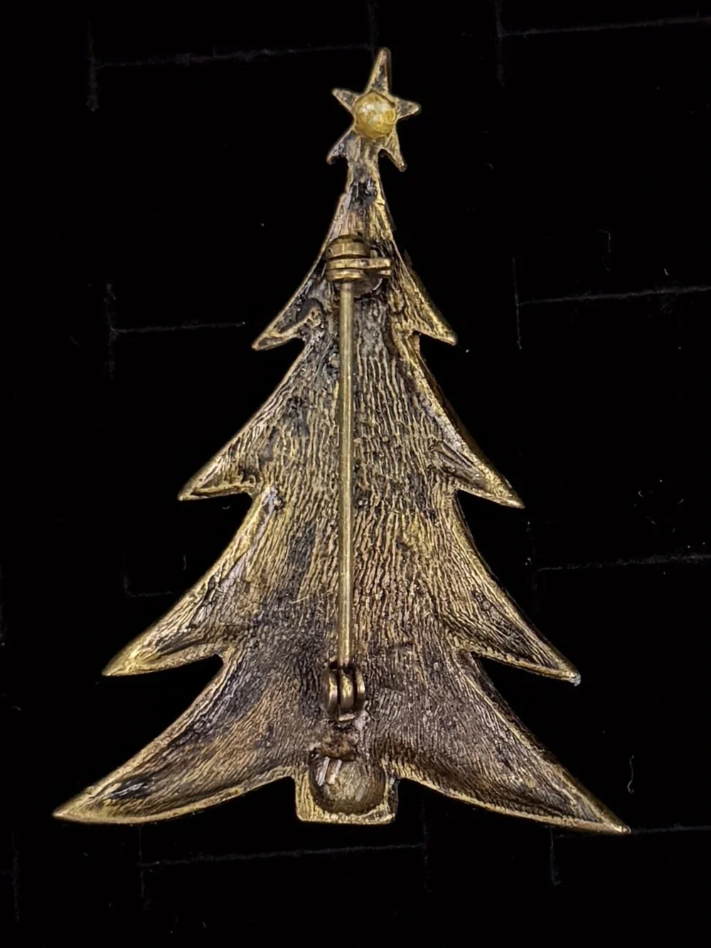 Vintage Two Tone Christmas Tree Brooch Star Topper Holiday Statement Pin